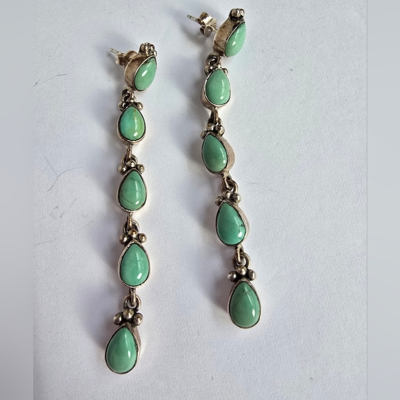 None Jewelry - Turquoise Teardrop Dangle Sterling Silver Earrings Western Rodeo